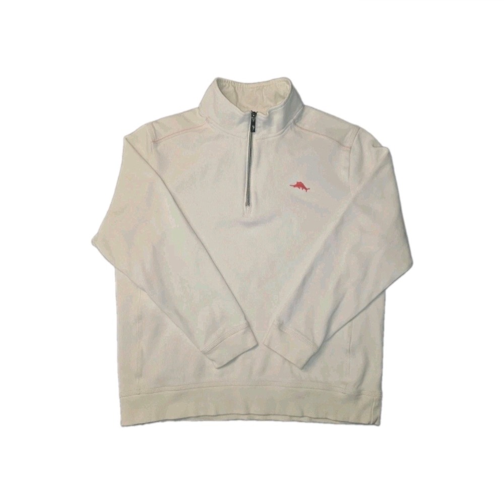 Tommy Bahama Cotton Blend 1/2 Zip Ivory Size L Huntington Beach Pullover Sweater
